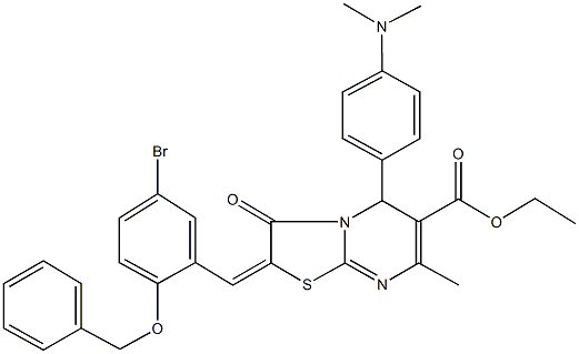 ethyl 2-[2-(benzyloxy)-5-bromobenzylidene]-5-[4-(dimethylamino)phenyl]-7-methyl-3-oxo-2,3-dihydro-5H-[1,3]thiazolo[3,2-a]pyrimidine-6-carboxylate Struktur