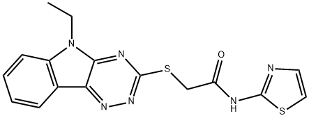 2-[(5-ethyl-5H-[1,2,4]triazino[5,6-b]indol-3-yl)sulfanyl]-N-(1,3-thiazol-2-yl)acetamide Struktur