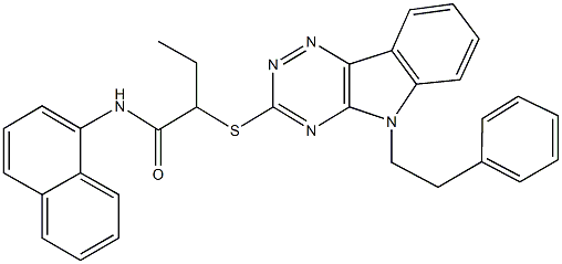 N-(1-naphthyl)-2-{[5-(2-phenylethyl)-5H-[1,2,4]triazino[5,6-b]indol-3-yl]sulfanyl}butanamide Struktur