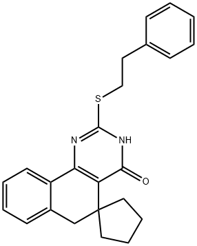 2-[(2-phenylethyl)sulfanyl]-5,6-dihydrospiro(benzo[h]quinazoline-5,1'-cyclopentane)-4(3H)-one Struktur