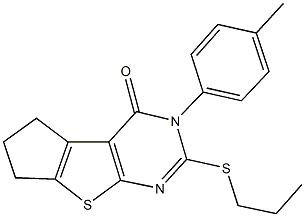 3-(4-methylphenyl)-2-(propylsulfanyl)-3,5,6,7-tetrahydro-4H-cyclopenta[4,5]thieno[2,3-d]pyrimidin-4-one Struktur