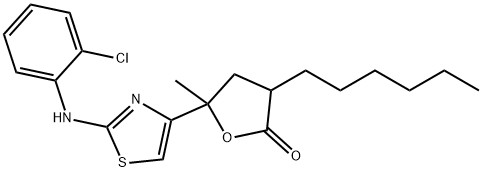 5-[2-(2-chloroanilino)-1,3-thiazol-4-yl]-3-hexyl-5-methyldihydro-2(3H)-furanone Struktur