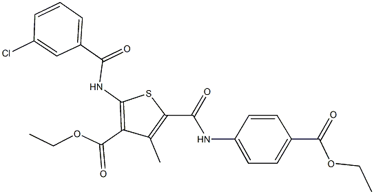 ethyl 2-[(3-chlorobenzoyl)amino]-5-{[4-(ethoxycarbonyl)anilino]carbonyl}-4-methyl-3-thiophenecarboxylate Struktur