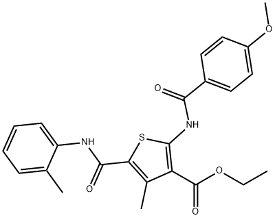 ethyl 2-[(4-methoxybenzoyl)amino]-4-methyl-5-(2-toluidinocarbonyl)-3-thiophenecarboxylate Struktur