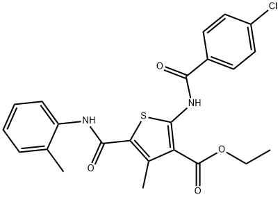 ethyl 2-[(4-chlorobenzoyl)amino]-4-methyl-5-(2-toluidinocarbonyl)-3-thiophenecarboxylate Struktur