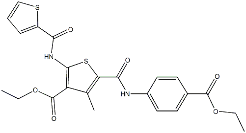 ethyl 5-[({4-[(ethyloxy)carbonyl]phenyl}amino)carbonyl]-4-methyl-2-[(thien-2-ylcarbonyl)amino]thiophene-3-carboxylate Struktur