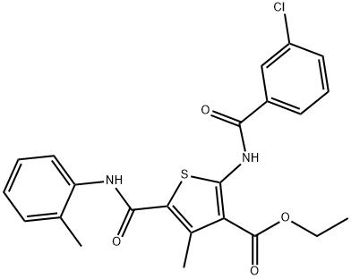 ethyl 2-[(3-chlorobenzoyl)amino]-4-methyl-5-(2-toluidinocarbonyl)-3-thiophenecarboxylate Struktur