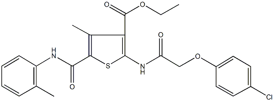 ethyl 2-{[(4-chlorophenoxy)acetyl]amino}-4-methyl-5-(2-toluidinocarbonyl)-3-thiophenecarboxylate Struktur