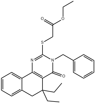 ethyl [(3-benzyl-5,5-diethyl-4-oxo-3,4,5,6-tetrahydrobenzo[h]quinazolin-2-yl)sulfanyl]acetate Struktur