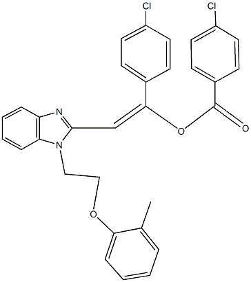 1-(4-chlorophenyl)-2-{1-[2-(2-methylphenoxy)ethyl]-1H-benzimidazol-2-yl}vinyl 4-chlorobenzoate Struktur