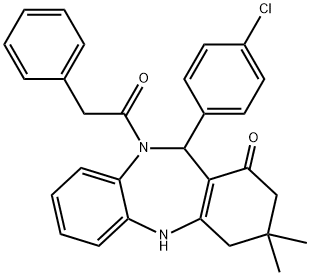 11-(4-chlorophenyl)-3,3-dimethyl-10-(phenylacetyl)-2,3,4,5,10,11-hexahydro-1H-dibenzo[b,e][1,4]diazepin-1-one Struktur