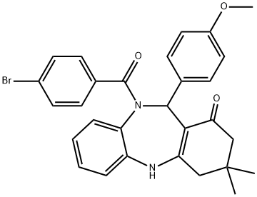 10-(4-bromobenzoyl)-11-(4-methoxyphenyl)-3,3-dimethyl-2,3,4,5,10,11-hexahydro-1H-dibenzo[b,e][1,4]diazepin-1-one Struktur