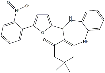 11-(5-{2-nitrophenyl}-2-furyl)-3,3-dimethyl-2,3,4,5,10,11-hexahydro-1H-dibenzo[b,e][1,4]diazepin-1-one Struktur