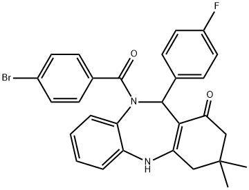 10-(4-bromobenzoyl)-11-(4-fluorophenyl)-3,3-dimethyl-2,3,4,5,10,11-hexahydro-1H-dibenzo[b,e][1,4]diazepin-1-one Struktur