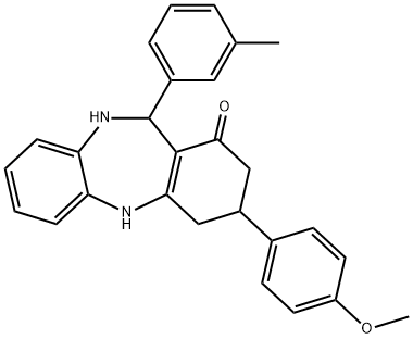 3-(4-methoxyphenyl)-11-(3-methylphenyl)-2,3,4,5,10,11-hexahydro-1H-dibenzo[b,e][1,4]diazepin-1-one Struktur