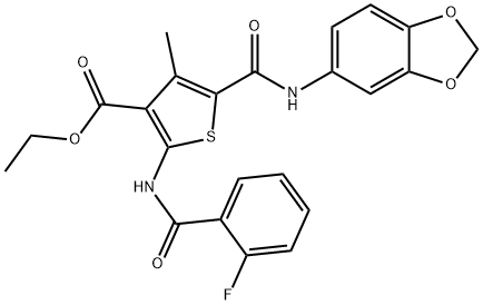 ethyl 5-[(1,3-benzodioxol-5-ylamino)carbonyl]-2-[(2-fluorobenzoyl)amino]-4-methylthiophene-3-carboxylate Struktur