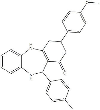 3-(4-methoxyphenyl)-11-(4-methylphenyl)-2,3,4,5,10,11-hexahydro-1H-dibenzo[b,e][1,4]diazepin-1-one Struktur