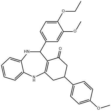 11-(4-ethoxy-3-methoxyphenyl)-3-(4-methoxyphenyl)-2,3,4,5,10,11-hexahydro-1H-dibenzo[b,e][1,4]diazepin-1-one Struktur