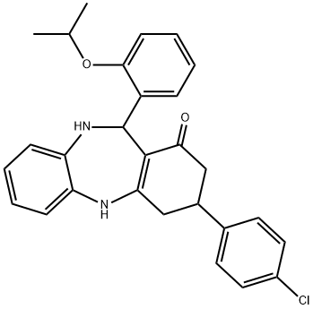 3-(4-chlorophenyl)-11-(2-isopropoxyphenyl)-2,3,4,5,10,11-hexahydro-1H-dibenzo[b,e][1,4]diazepin-1-one Struktur