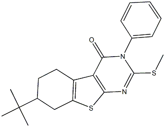 7-tert-butyl-2-(methylsulfanyl)-3-phenyl-5,6,7,8-tetrahydro[1]benzothieno[2,3-d]pyrimidin-4(3H)-one Struktur