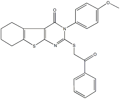 3-(4-methoxyphenyl)-2-[(2-oxo-2-phenylethyl)sulfanyl]-5,6,7,8-tetrahydro[1]benzothieno[2,3-d]pyrimidin-4(3H)-one Struktur