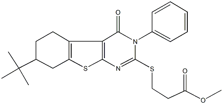 methyl 3-[(7-tert-butyl-4-oxo-3-phenyl-3,4,5,6,7,8-hexahydro[1]benzothieno[2,3-d]pyrimidin-2-yl)sulfanyl]propanoate Struktur