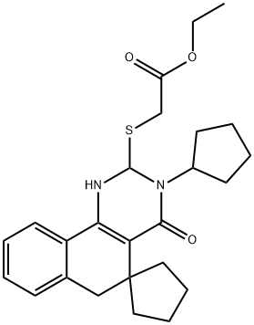 ethyl [(3-cyclopentyl-4-oxo-3,4,5,6-tetrahydrospiro{benzo[h]quinazoline-5,1'-cyclopentane}-2-yl)sulfanyl]acetate Struktur