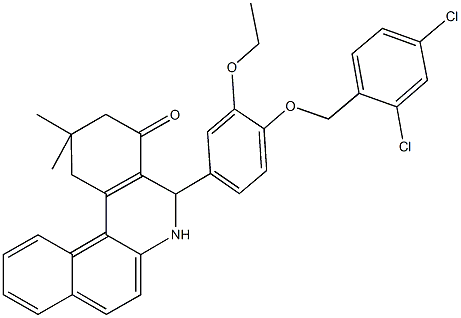 5-{4-[(2,4-dichlorobenzyl)oxy]-3-ethoxyphenyl}-2,2-dimethyl-2,3,5,6-tetrahydrobenzo[a]phenanthridin-4(1H)-one Struktur