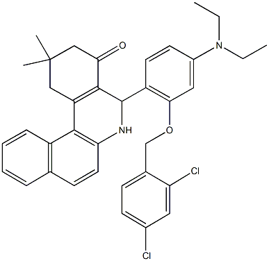 5-[2-[(2,4-dichlorobenzyl)oxy]-4-(diethylamino)phenyl]-2,2-dimethyl-2,3,5,6-tetrahydrobenzo[a]phenanthridin-4(1H)-one Struktur