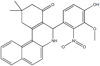 5-{4-hydroxy-2-nitro-3-methoxyphenyl}-2,2-dimethyl-2,3,5,6-tetrahydrobenzo[a]phenanthridin-4(1H)-one Struktur