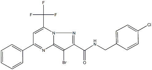 3-bromo-N-(4-chlorobenzyl)-5-phenyl-7-(trifluoromethyl)pyrazolo[1,5-a]pyrimidine-2-carboxamide Struktur