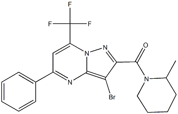 3-bromo-2-[(2-methylpiperidin-1-yl)carbonyl]-5-phenyl-7-(trifluoromethyl)pyrazolo[1,5-a]pyrimidine Struktur