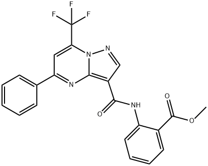 methyl 2-({[5-phenyl-7-(trifluoromethyl)pyrazolo[1,5-a]pyrimidin-3-yl]carbonyl}amino)benzoate Struktur