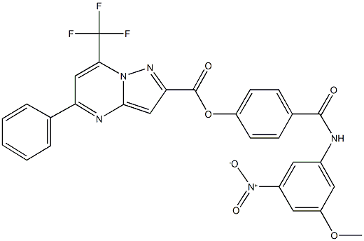 4-({[3-nitro-5-(methyloxy)phenyl]amino}carbonyl)phenyl 5-phenyl-7-(trifluoromethyl)pyrazolo[1,5-a]pyrimidine-2-carboxylate Struktur