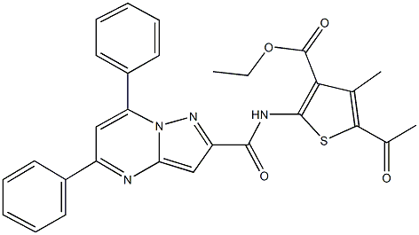 ethyl 5-acetyl-2-{[(5,7-diphenylpyrazolo[1,5-a]pyrimidin-2-yl)carbonyl]amino}-4-methyl-3-thiophenecarboxylate Struktur