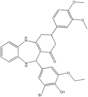 11-(3-bromo-5-ethoxy-4-hydroxyphenyl)-3-(3,4-dimethoxyphenyl)-2,3,4,5,10,11-hexahydro-1H-dibenzo[b,e][1,4]diazepin-1-one Struktur