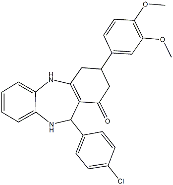 11-(4-chlorophenyl)-3-(3,4-dimethoxyphenyl)-2,3,4,5,10,11-hexahydro-1H-dibenzo[b,e][1,4]diazepin-1-one Struktur