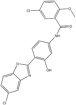 5-chloro-N-[4-(5-chloro-1,3-benzoxazol-2-yl)-3-hydroxyphenyl]-2-methoxybenzamide Struktur