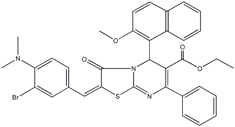 ethyl 2-[3-bromo-4-(dimethylamino)benzylidene]-5-(2-methoxy-1-naphthyl)-3-oxo-7-phenyl-2,3-dihydro-5H-[1,3]thiazolo[3,2-a]pyrimidine-6-carboxylate Struktur