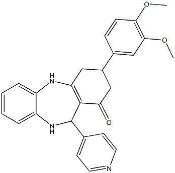 3-(3,4-dimethoxyphenyl)-11-(4-pyridinyl)-2,3,4,5,10,11-hexahydro-1H-dibenzo[b,e][1,4]diazepin-1-one Struktur