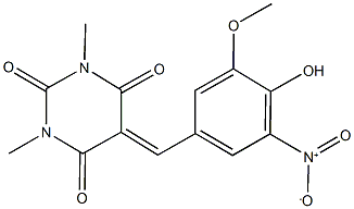 5-{4-hydroxy-3-nitro-5-methoxybenzylidene}-1,3-dimethyl-2,4,6(1H,3H,5H)-pyrimidinetrione Struktur