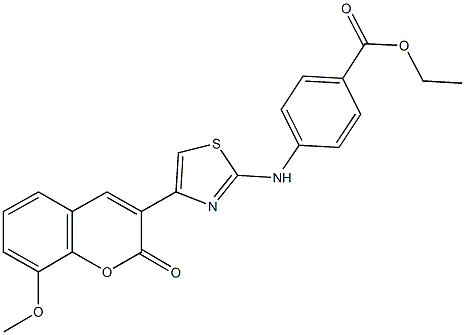 ethyl 4-{[4-(8-methoxy-2-oxo-2H-chromen-3-yl)-1,3-thiazol-2-yl]amino}benzoate Struktur