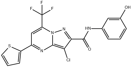 3-chloro-N-(3-hydroxyphenyl)-5-(2-thienyl)-7-(trifluoromethyl)pyrazolo[1,5-a]pyrimidine-2-carboxamide Struktur