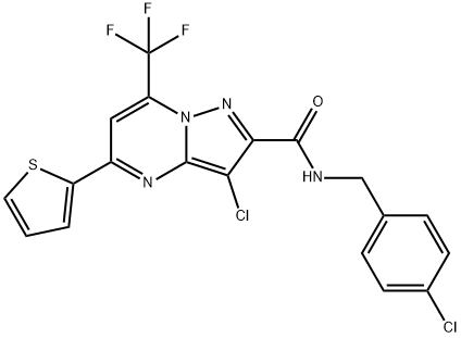 3-chloro-N-(4-chlorobenzyl)-5-(2-thienyl)-7-(trifluoromethyl)pyrazolo[1,5-a]pyrimidine-2-carboxamide Struktur