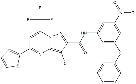 3-chloro-N-{3-nitro-5-phenoxyphenyl}-5-(2-thienyl)-7-(trifluoromethyl)pyrazolo[1,5-a]pyrimidine-2-carboxamide Struktur