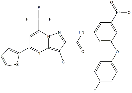 3-chloro-N-{3-(4-fluorophenoxy)-5-nitrophenyl}-5-(2-thienyl)-7-(trifluoromethyl)pyrazolo[1,5-a]pyrimidine-2-carboxamide Struktur