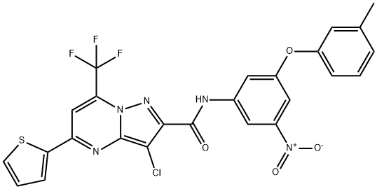 3-chloro-N-[3-nitro-5-(3-methylphenoxy)phenyl]-5-(2-thienyl)-7-(trifluoromethyl)pyrazolo[1,5-a]pyrimidine-2-carboxamide Struktur