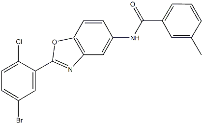 N-[2-(5-bromo-2-chlorophenyl)-1,3-benzoxazol-5-yl]-3-methylbenzamide Struktur