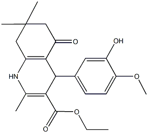 ethyl 4-(3-hydroxy-4-methoxyphenyl)-2,7,7-trimethyl-5-oxo-1,4,5,6,7,8-hexahydro-3-quinolinecarboxylate Struktur