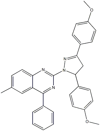 2-[3,5-bis(4-methoxyphenyl)-4,5-dihydro-1H-pyrazol-1-yl]-6-methyl-4-phenylquinazoline Struktur